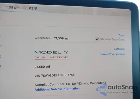 2022 Tesla Model Y Performance Dual Motor All-Wheel Drive z USA, uszkodzony, nr VIN 7SAYGDEF4NF337754